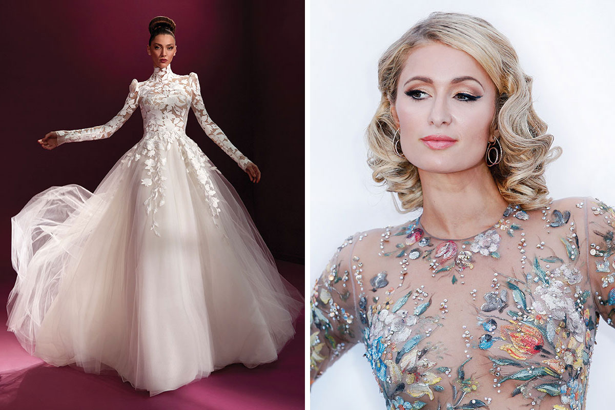 Fayette gown by Atelier Pronovias and image of Paris Hilton