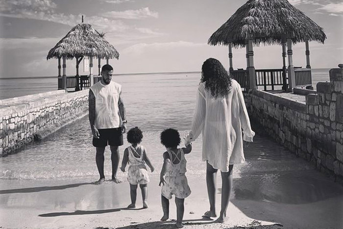 Leigh Anne Pinnock and Andre Gray with their children on holiday