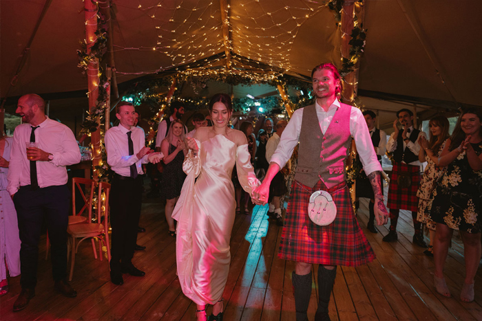 A Bride And Groom On The Dancefloor In The Tipi At Hartree Estates