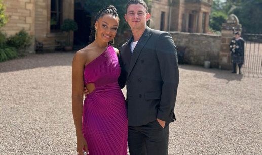 model and influencer maggie liz smith smiles for a photograph with fiance jordan lowdon