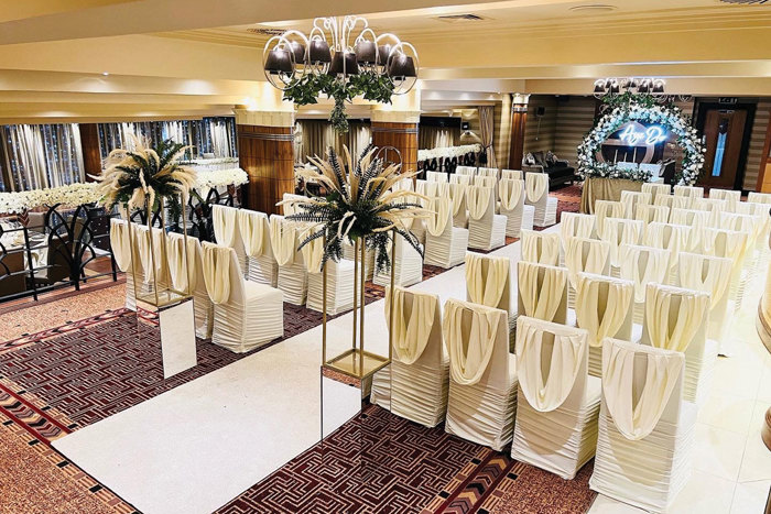 Ingliston's Salerno ceremony room decorated for a wedding