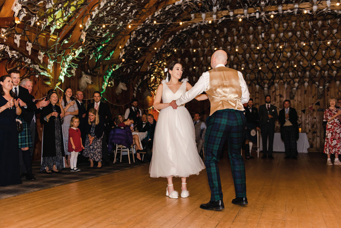 Bride and groom dancing in the Mar Lodge ballroom