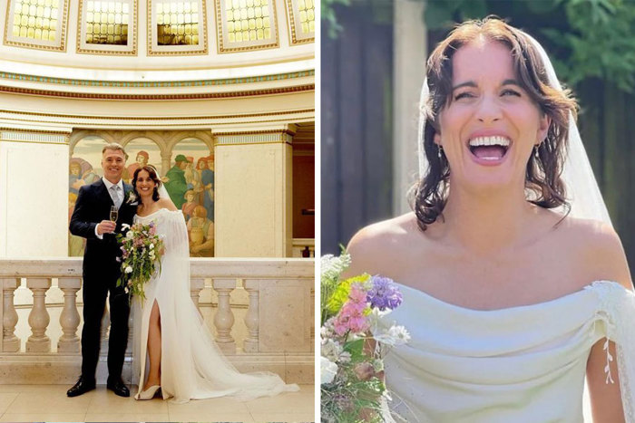 Vicki Mcclure on her wedding day to Johnny Owen and image of the couple