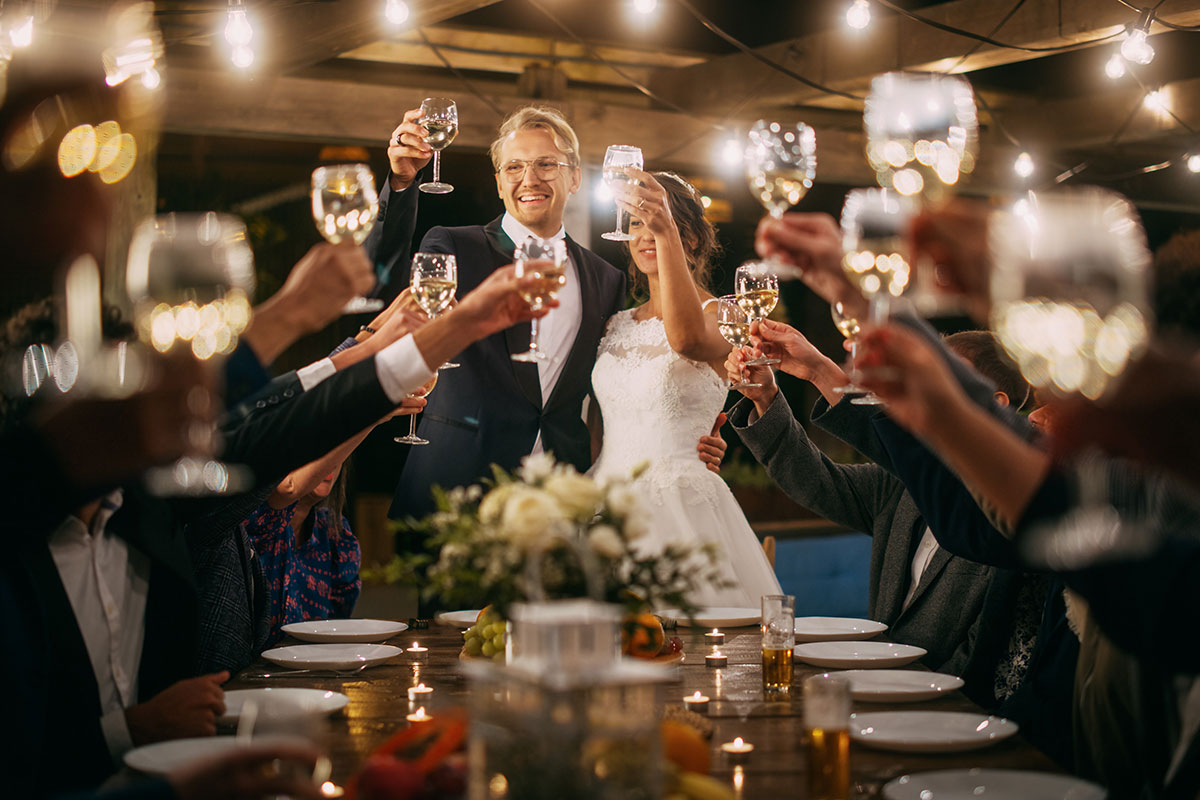 Couple toasting at their wedding