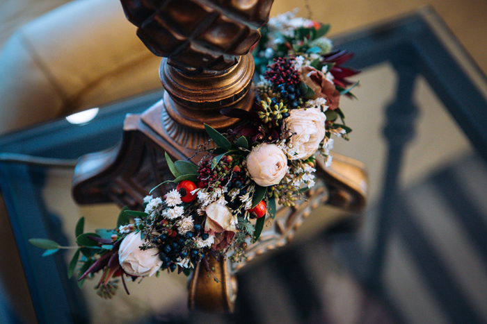 Bride's flower crown on the table