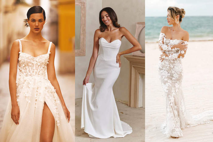 Hazel by WONÁ Concept; Levi gown by Serene by Madi Lane; Dream by Wtoo by Watters, all available at Amy King Bridal