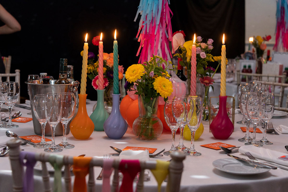 Rainbow Colour Table Set For Wedding Dinner At St Lukes