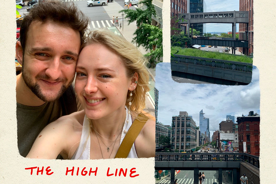 selfie of couple and other city images labeled 'The High Line'