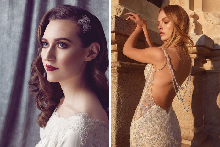 This Honey and Violet Weddings look is full roaring 20s glamour and model wears Galia Lahav Shirley gown