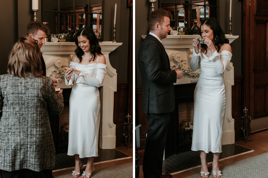 Bride drinks from the quaich during her ceremony