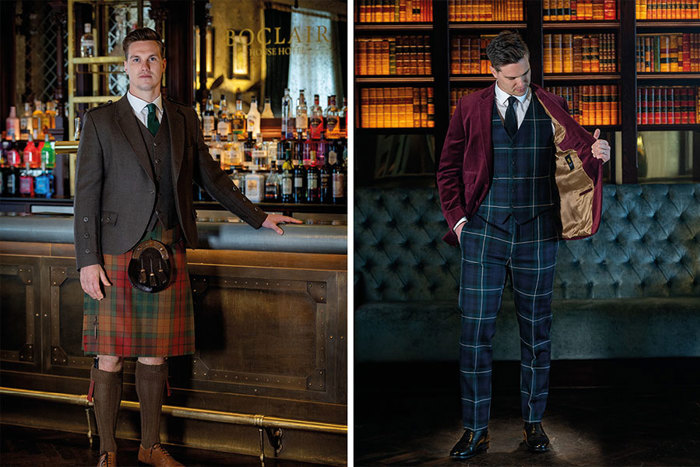 A man in a kilt and a man in a suit 