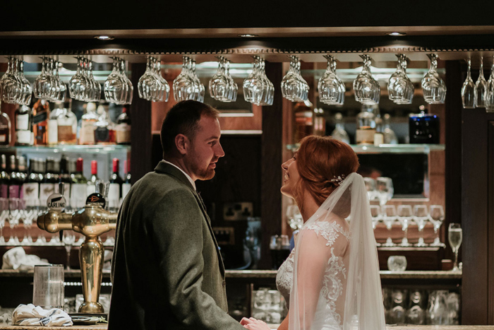A Bride And Groom At The Bar At Cornhill Castle