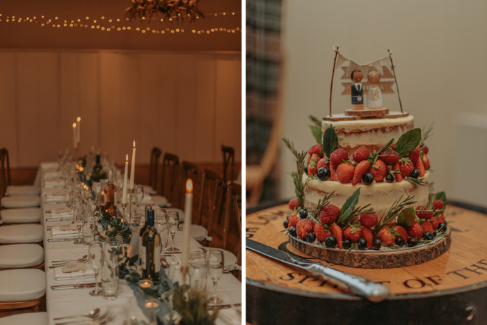 Detail shots of the table setting and wedding cake
