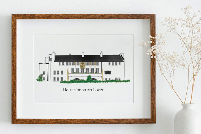 framed drawing of House for an Art Lover