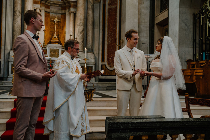 The couple during the ceremony at St Aloysius Church