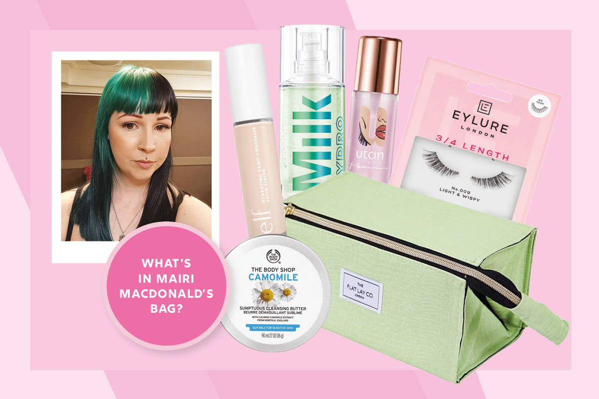 Image showing Mairi Macdonald and the items within her makeup bag