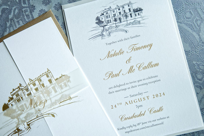 a close-up of a wedding invitation.