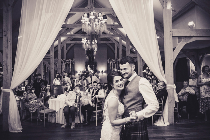 Black and white image of couple during first dance