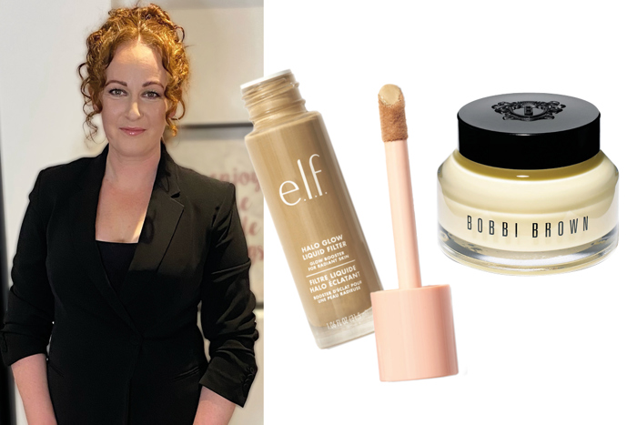 headshot of makeup artist and a foundation and a moisturiser