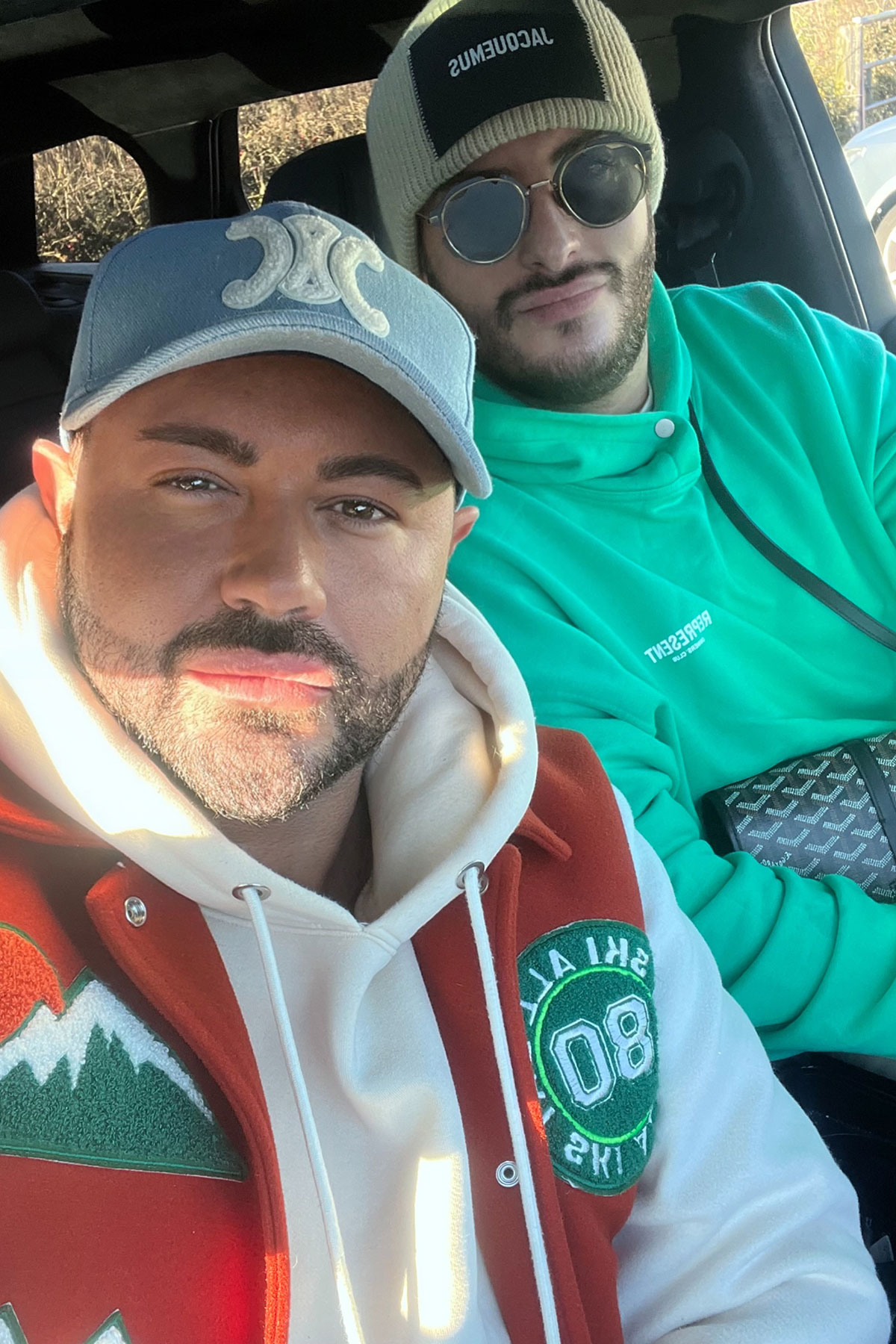 dean rowland takes a selfie with fiance steven in a car