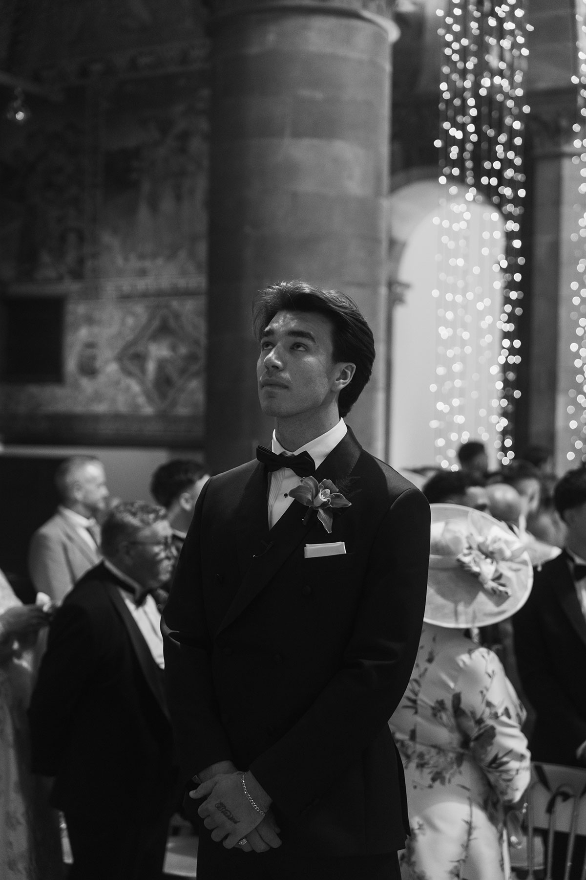 Groom standing at the altar awaiting the bride during Mansfield Traquair wedding ceremony