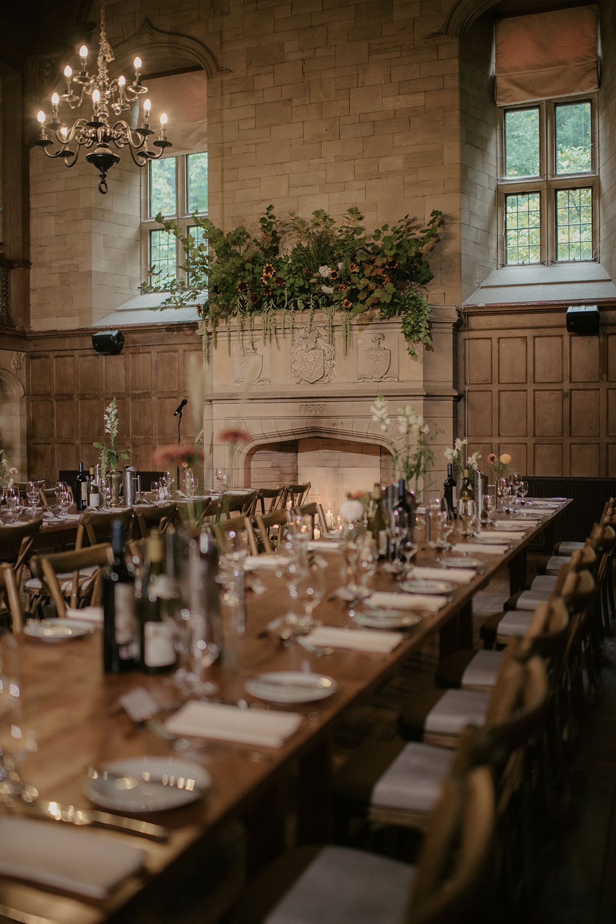 ballroom at Achnagairn Castle set for a wedding dinner