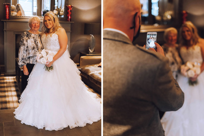 A Bride With An Older Lady And A Man Taking A Picture Of Them