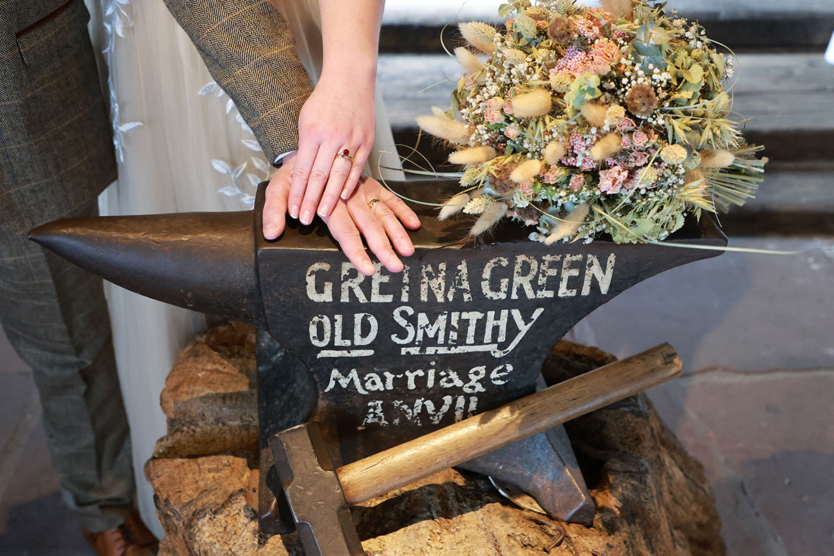 close up of wedding rings at gretna green