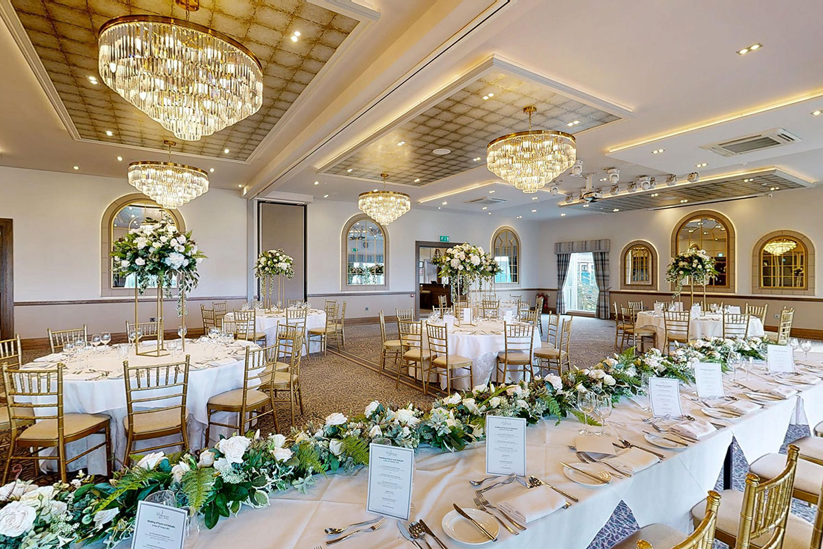 Kyle Suite at The Waterside Hotel styled for a wedding breakfast with floral décor