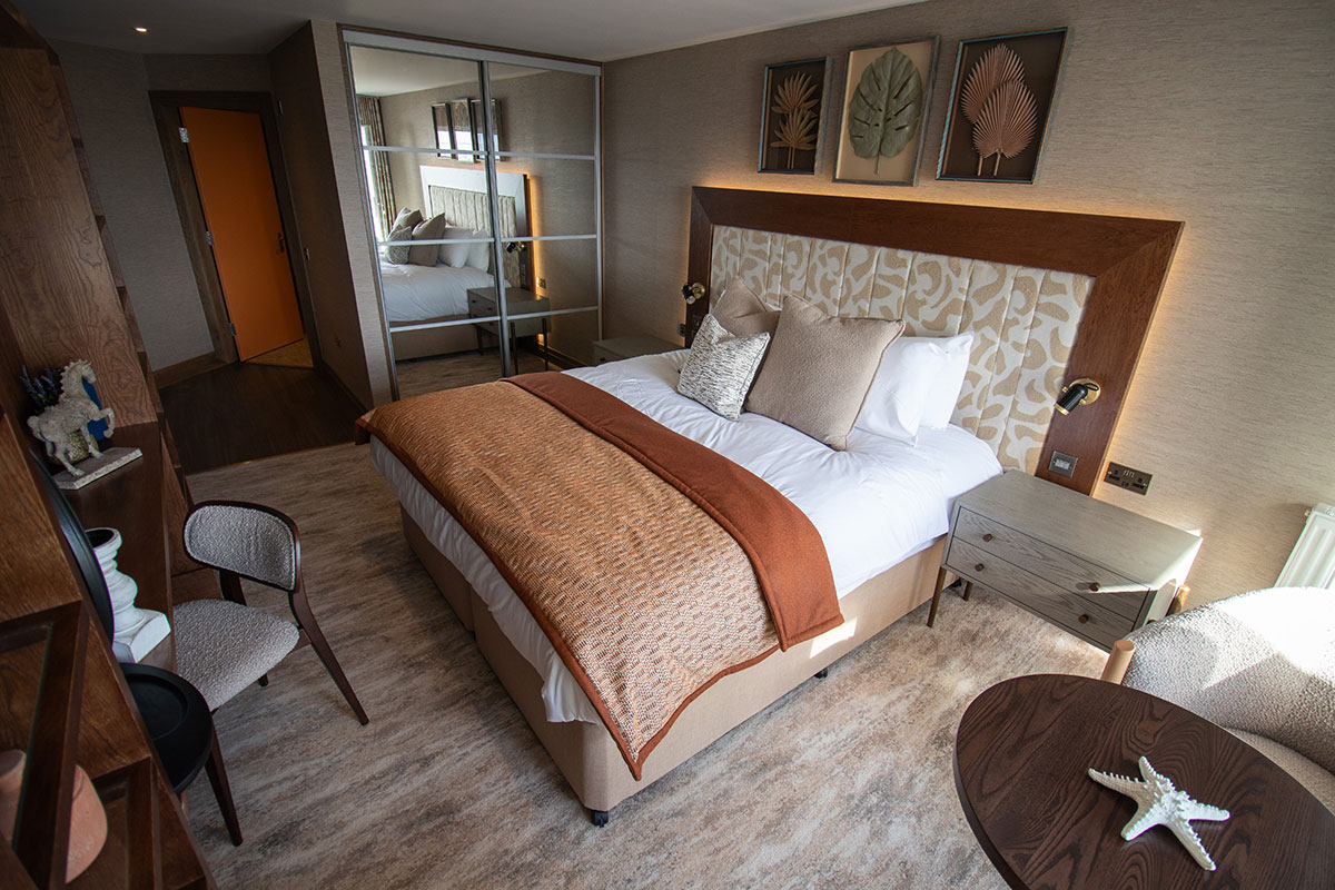 Kilmory Suite bedroom at The Waterside Hotel with modern interiors and overnight wedding guest accommodation