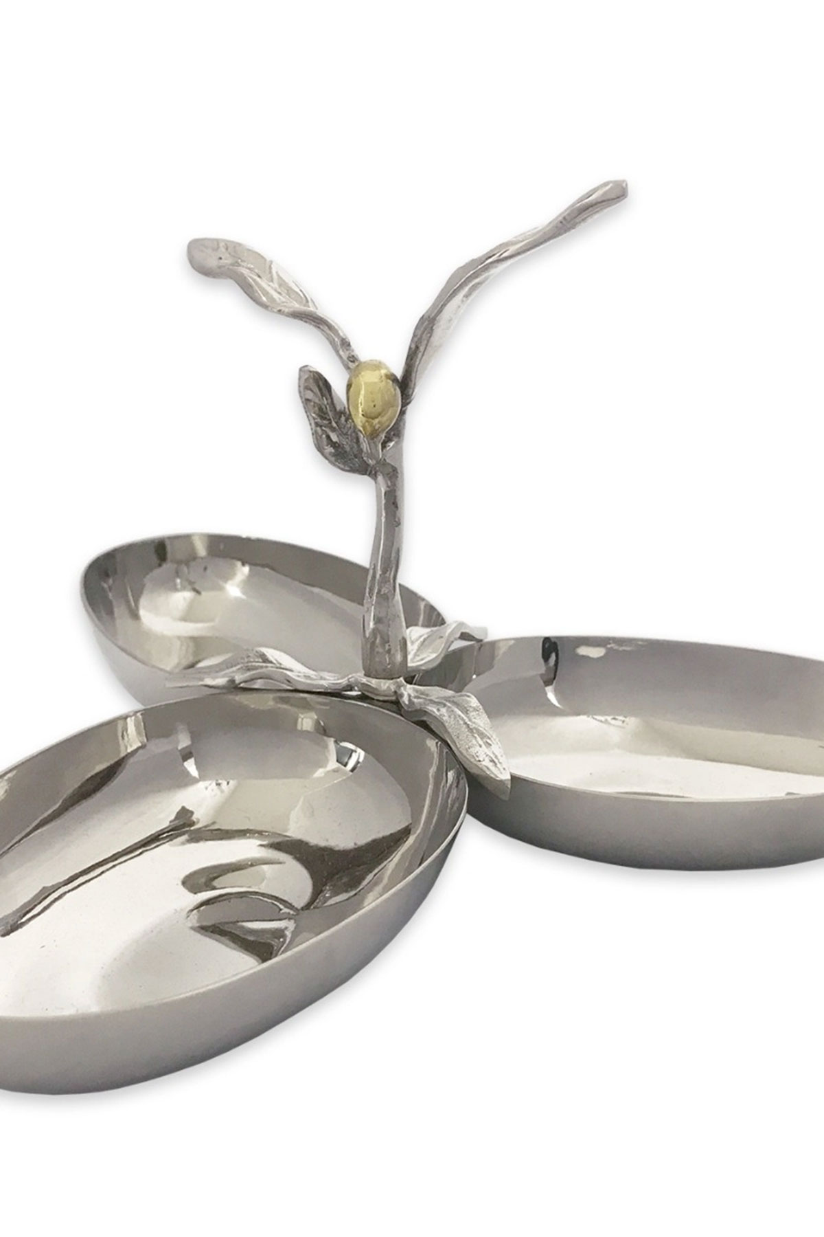 Fortnum & Mason olive three-section server with silver olive branch detail, a stylish wedding gift for couples who love hosting