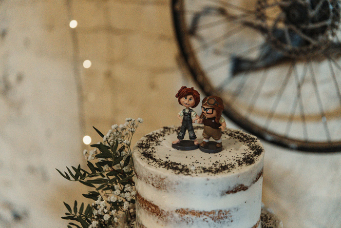Wedding cake toppers showing characters from Pixar's UP