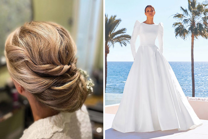 The Bride to Be perfected this sleek updo and model wears Sadia gown from Pronovias
