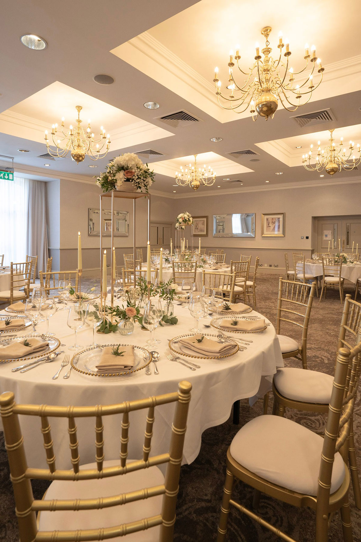 Elegant table styling in the Usher Suite at Norton House Hotel & Spa wedding venue near Edinburgh