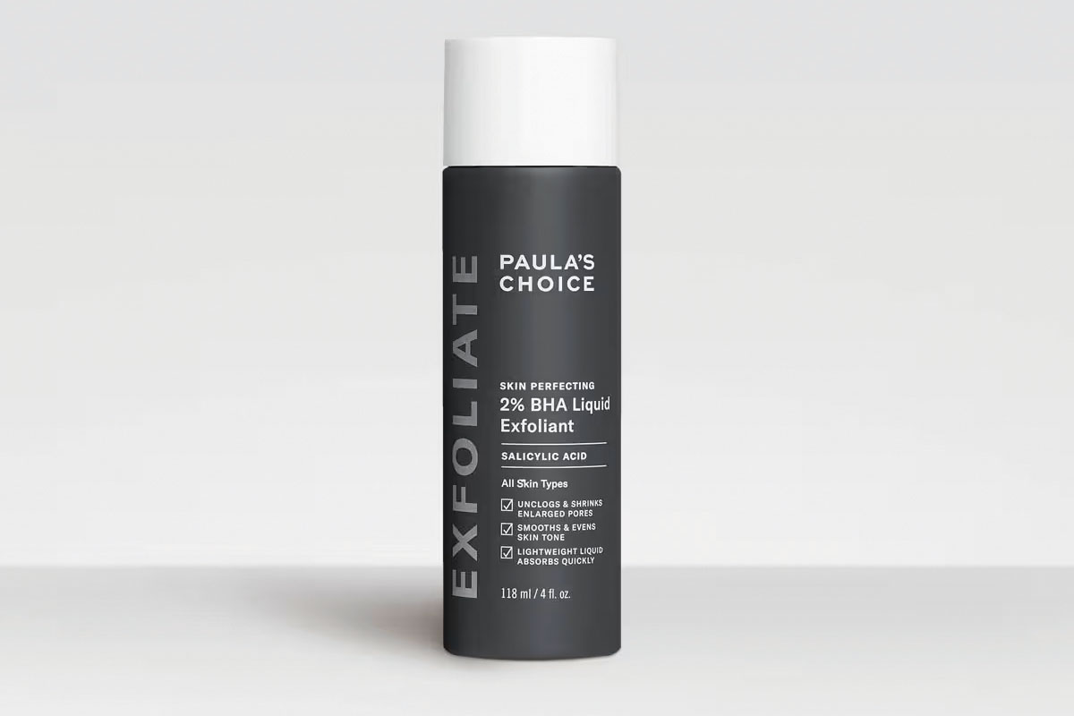 Paula’s Choice Skin Perfecting 2% BHA Liquid Exfoliant in a black bottle with white cap