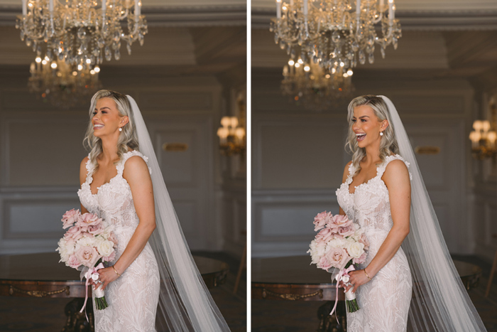 Bride holds bouquet in portraits taken by Jessica Withey Photography