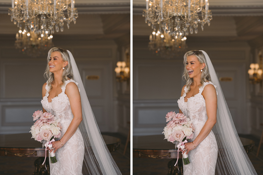 Bride holds bouquet in portraits taken by Jessica Withey Photography