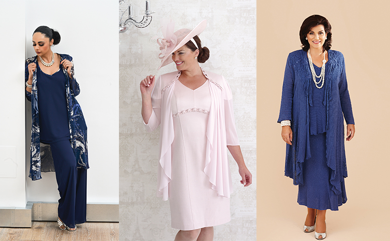 Three images of models wearing mother of the bride outfits