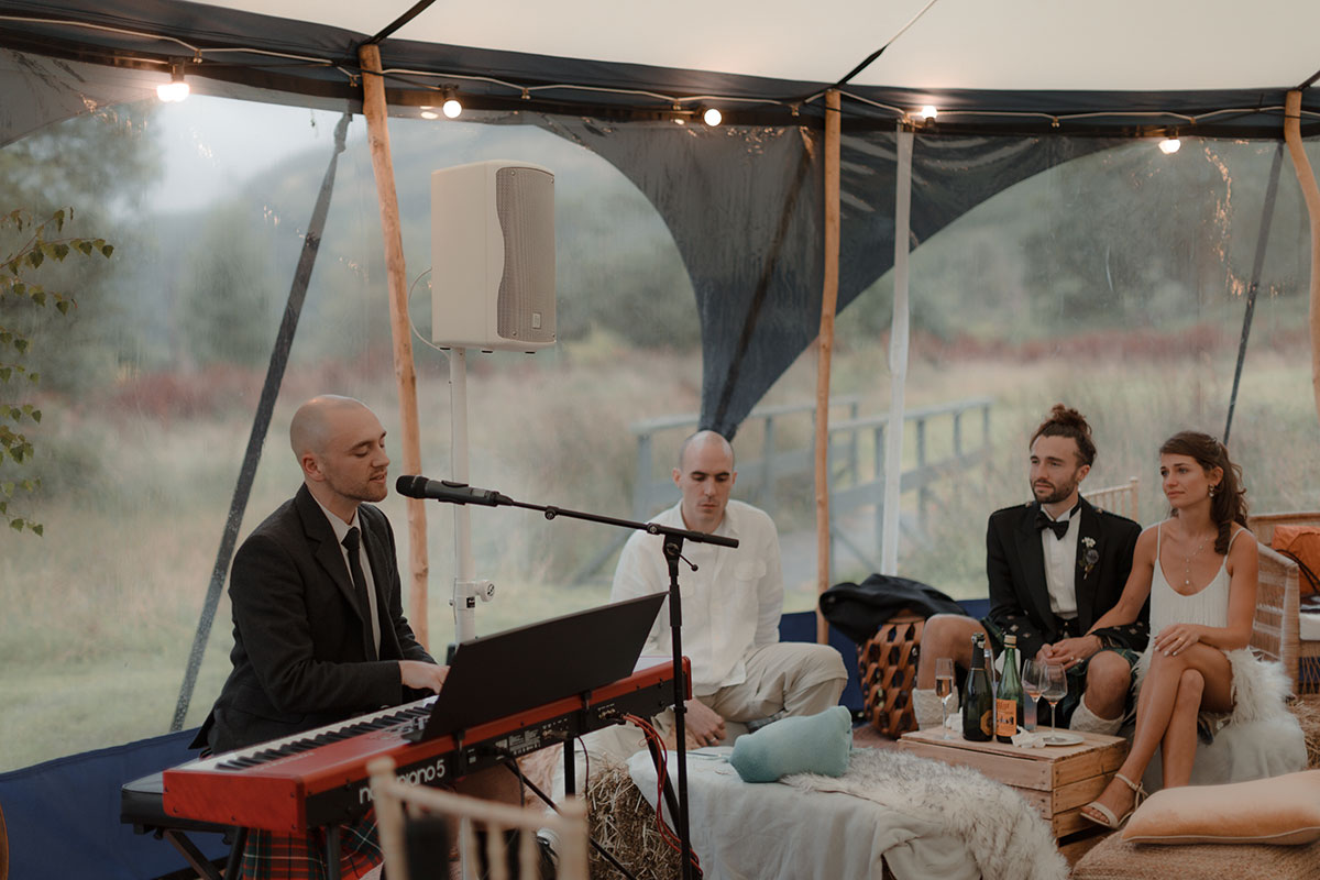 wedding entertainment in a bell tent at Carrick Castle Estate wedding