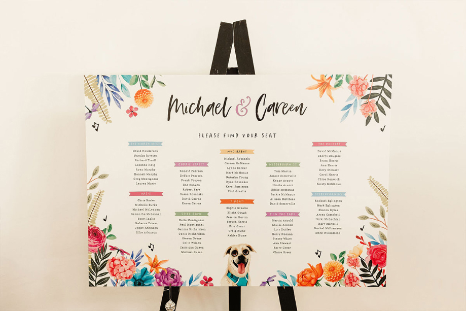 Colourful seating chart