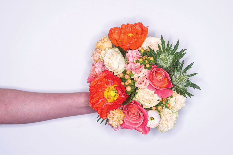 a bright round bouquet of flowers