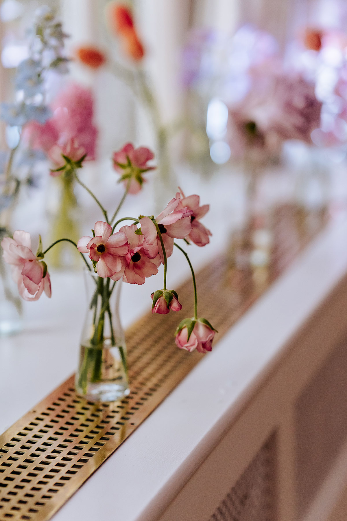 pastel flowers at Carlowrie Castle wedding reception