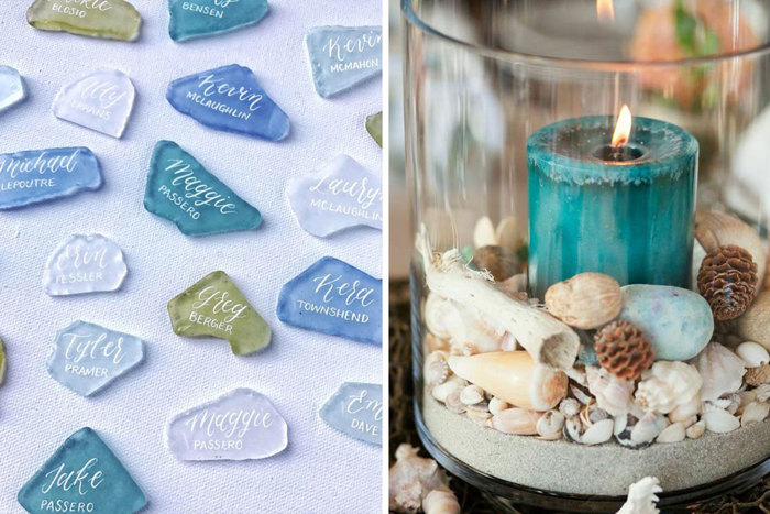 Place names on colourful rocks and mermaid-inspired table settings