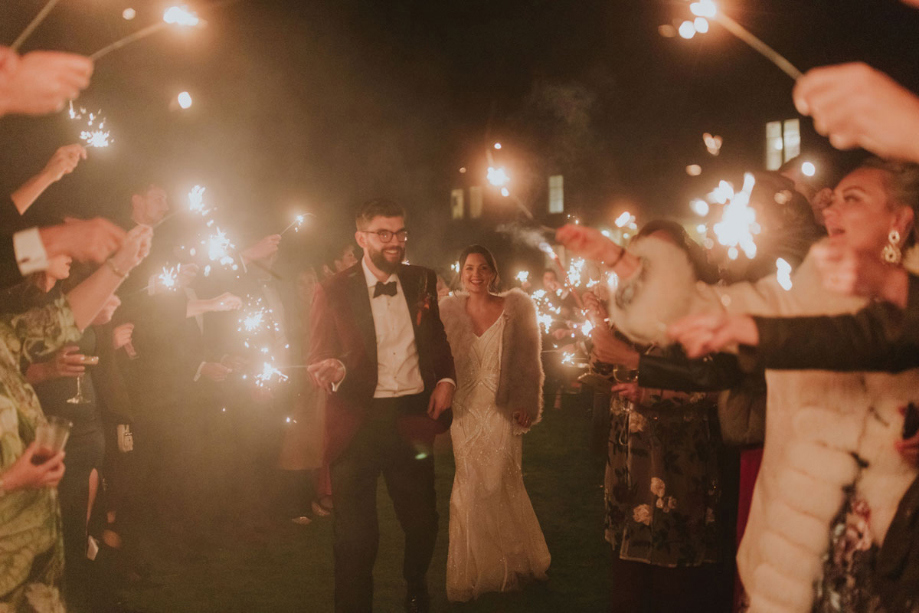 Sparkler Procession At Netherbyres House With Bride And Groom
