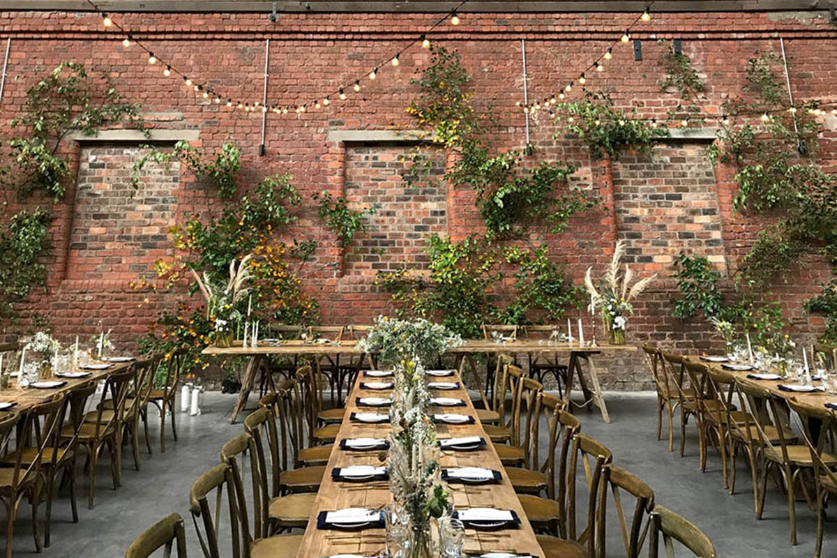 Rustic Trestle Tables With Floral Display The Engine Room