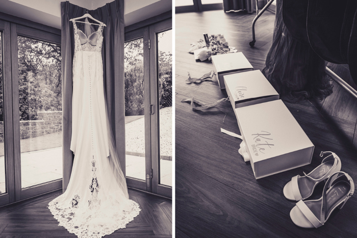 Detail shots of wedding dress and bridal boxes