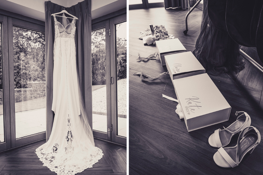 Detail shots of wedding dress and bridal boxes