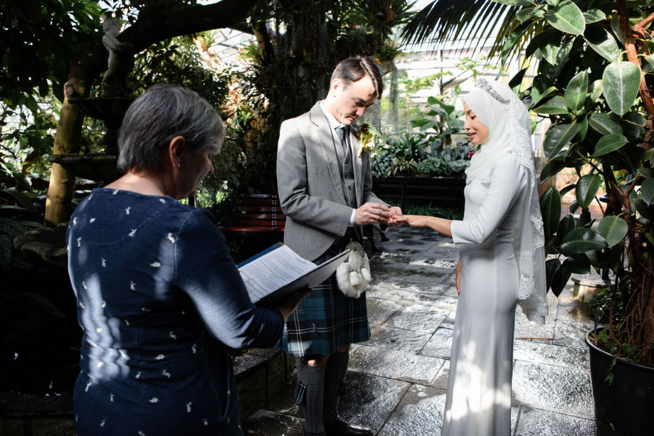Wedding Ceremony Of Bride And Groom At Inverness Botanic Gardens