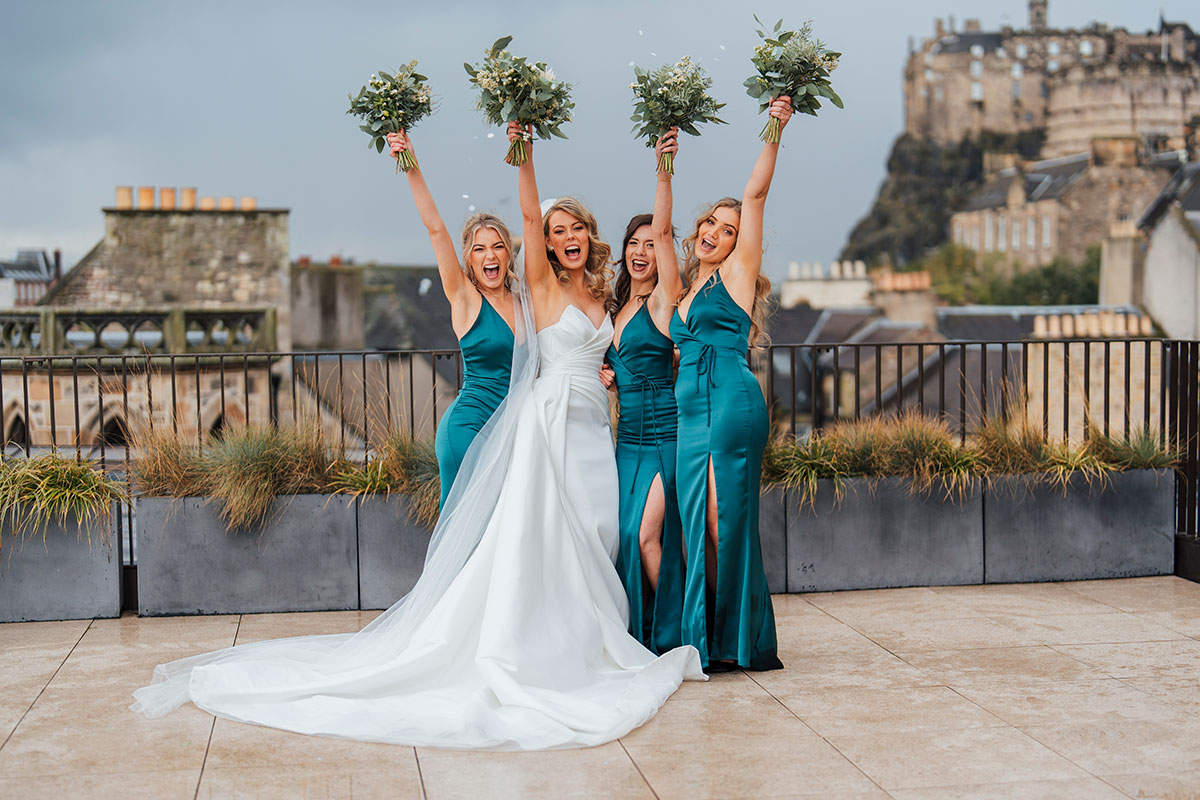 bride and bridesmaids during wedding at Virgin Hotels Edinburgh