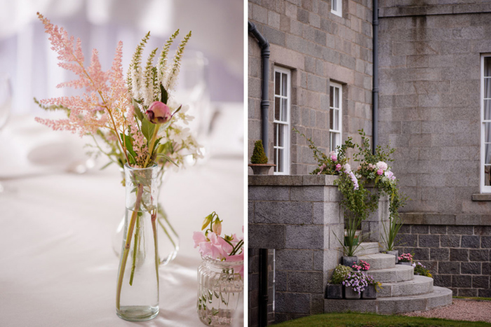 Wedding Flowers In A Jar And On A Staircase By Hay's Flowers At Raemoir House